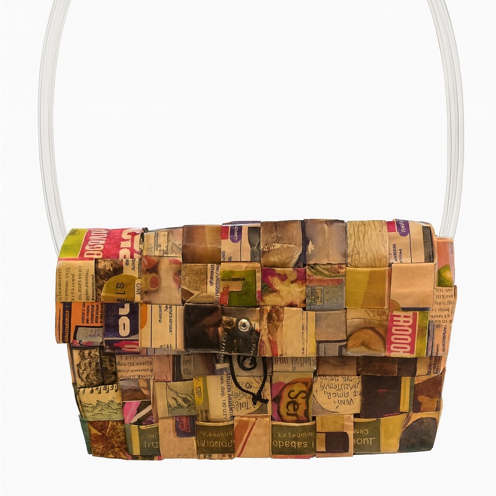 Handmade Recycled Magazine Woven Clutch Purse with Clear Handle